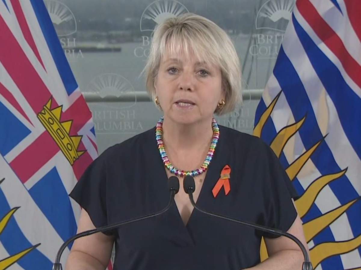 Provincial health officer Dr. Bonnie Henry looks on while announcing expanded health restrictions for the Interior Health region on Friday afternoon.