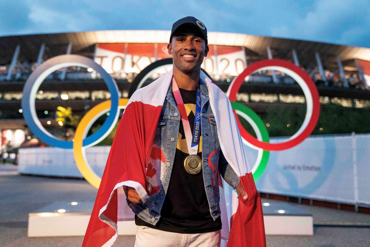 Canadian Decathlon gold medal winner Damian Warner poses for a photo at the Tokyo 2020 Olympic in Tokyo, Japan on Saturday, August 7, 2021.