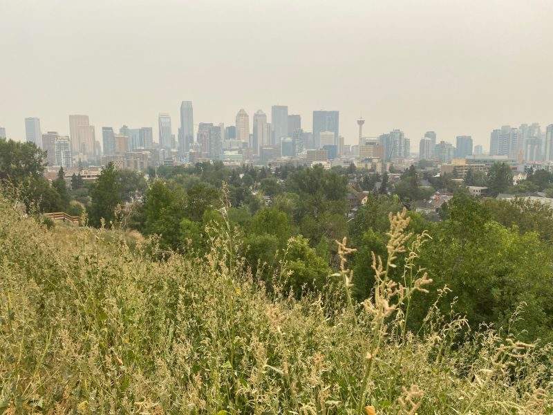 Wildfire smoke in Calgary on Monday, Aug. 16, 2021.