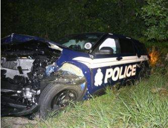 An Ottawa police cruiser is shown following a collision on Sunday, Aug. 8. Police say an officer was injured in a collision with an impaired driver.