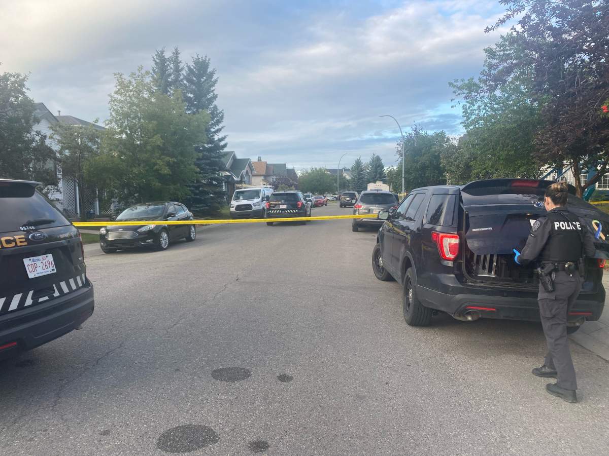 Calgary police on the scene of a homicide investigation in Erin Woods.