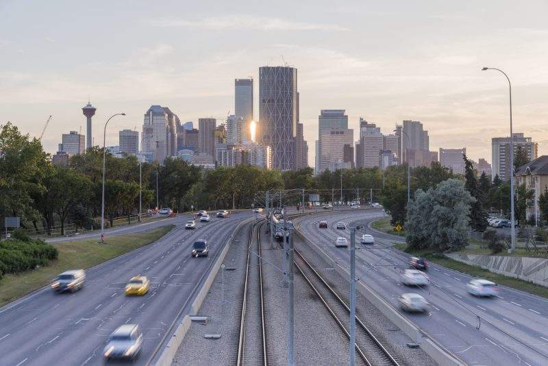 Sunset in downtown Calgary
