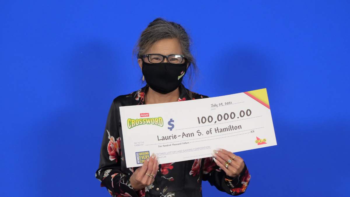 Laurie-Ann Sprague of Hamilton is celebrating after winning a $100,000 top prize with the OLG.