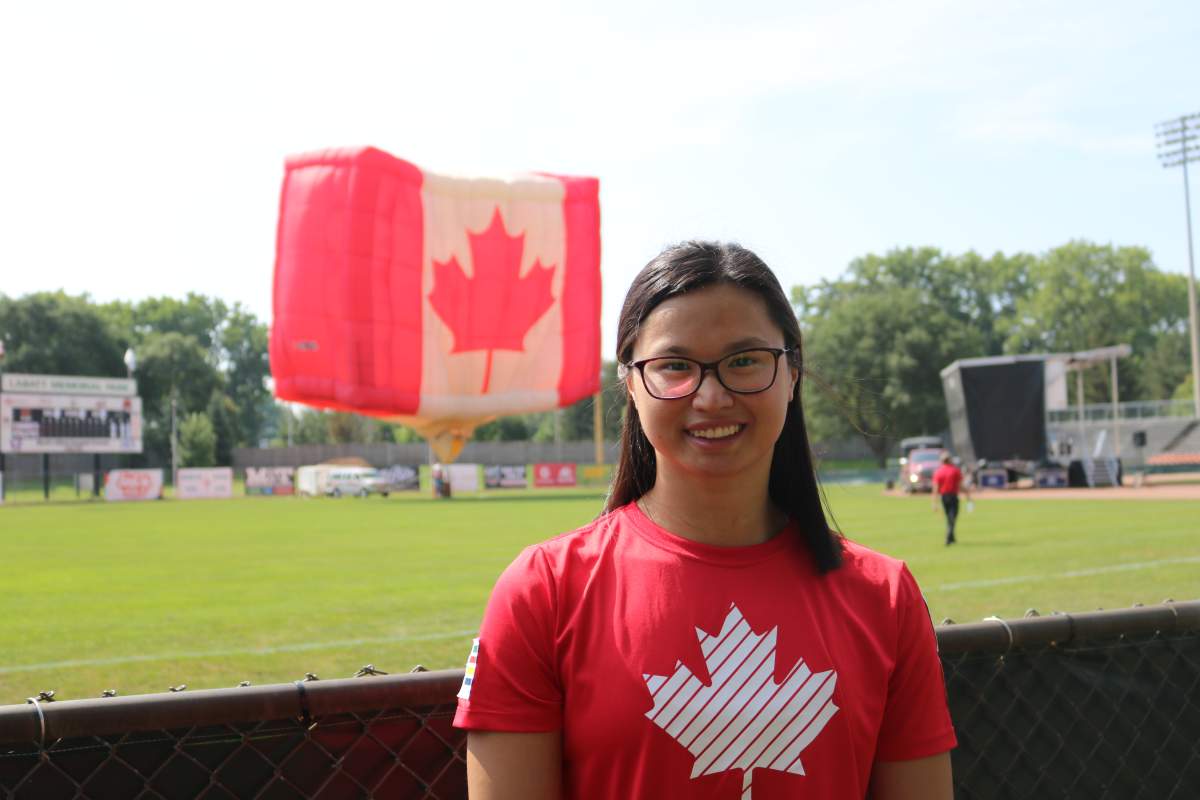 London Olympic swimmer Maggie Mac Neil at the London Olympic celebration at Labatt Park on Saturday, August 28, 2021