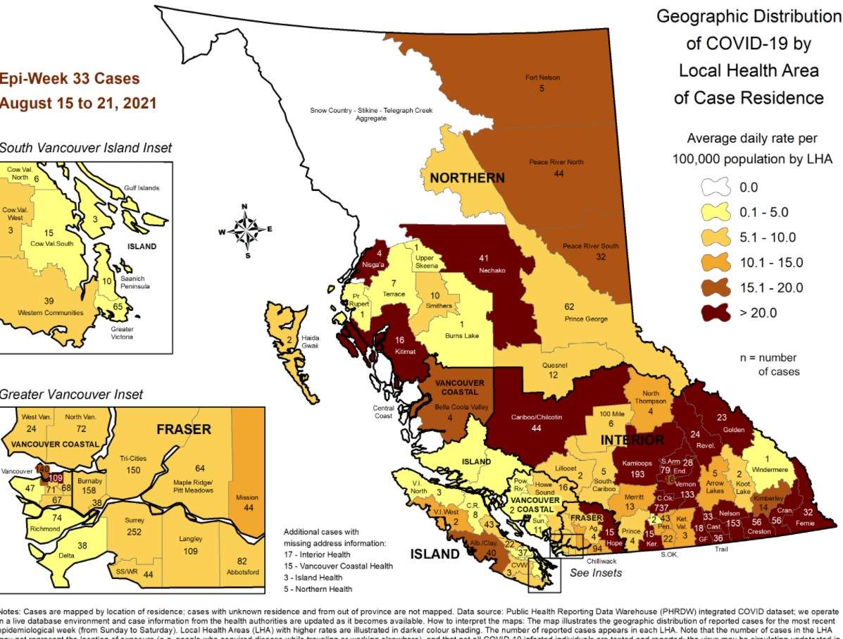 The BCCDC's case map highlights COVID-19 case maps