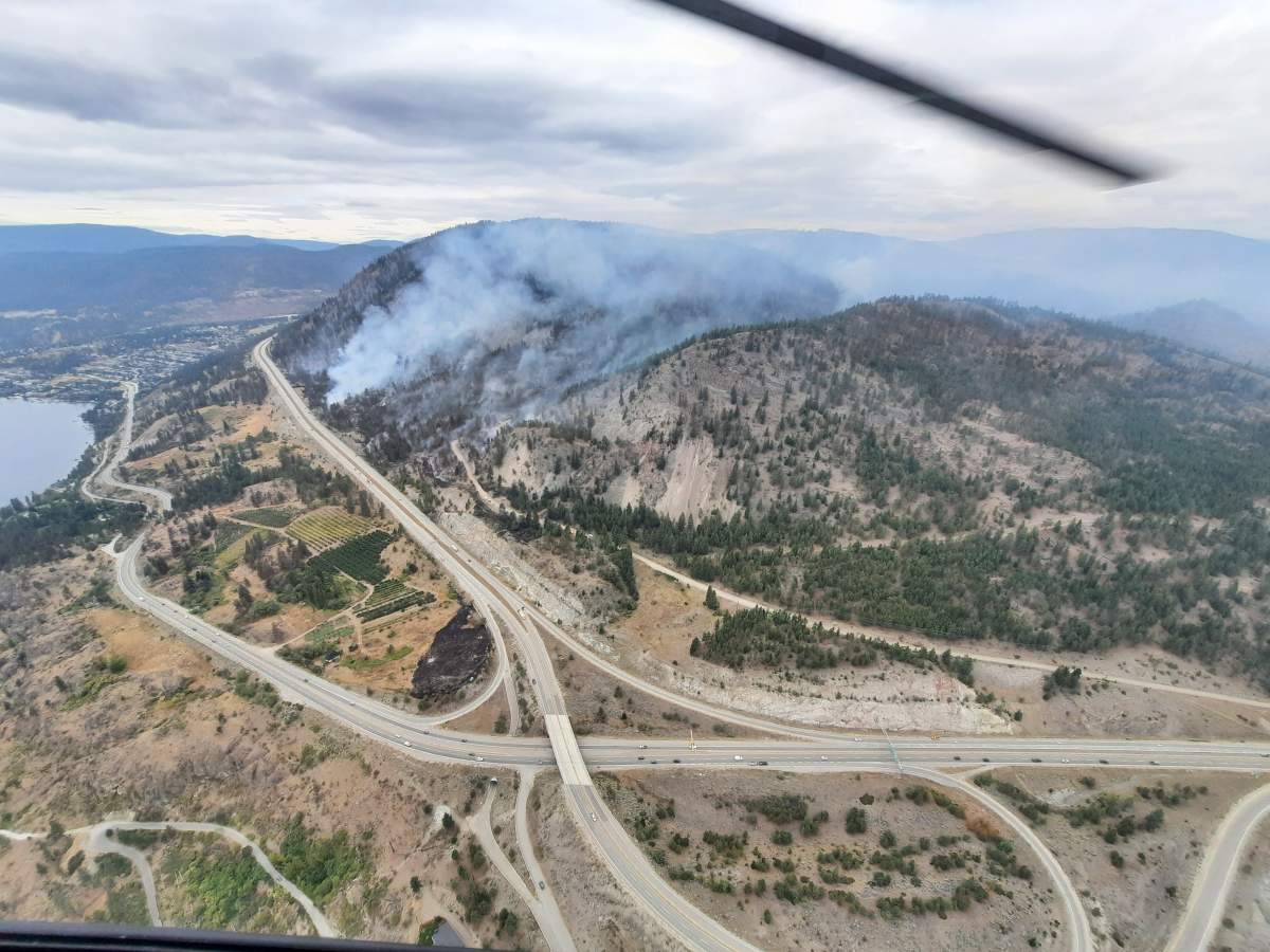 An aerial view of the Mount Law wildfire on Aug 26, 2021,.