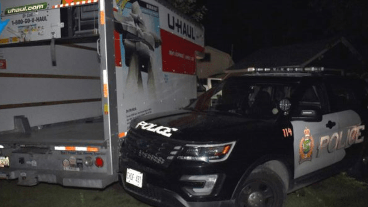 A Sudbury-area man was arrested on Wednesday Aug. 4, 2021 after a Niagara Regional Police cruiser was intentionally damaged by a stolen moving truck in St. Catharines.
