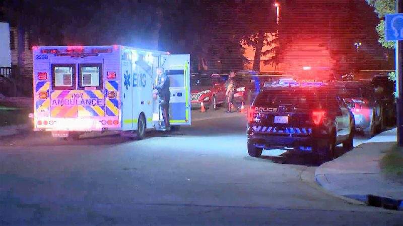 Calgary police investigate a shooting in the 2600 block of 16 Avenue Southeast on Thursday, Aug. 12, 2021.