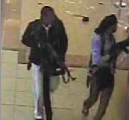 The Al-Shabaab terrorists who attacked the restaurant where Annemarie Desloges was killed, seen here on CCTV video.