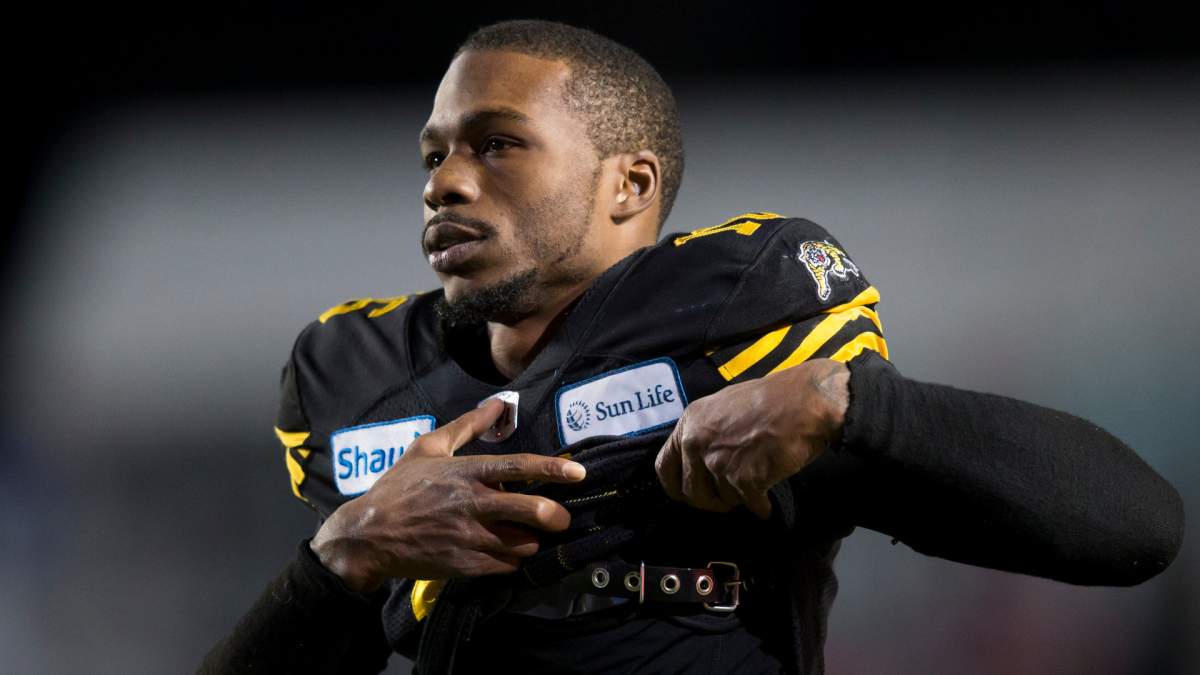 Hamilton Tiger-Cats' Brandon Banks leaves the field after getting injured during the second half of the 107th Grey Cup against the Winnipeg Blue Bombers in Calgary, Alta., Sunday, November 24, 2019. THE CANADIAN PRESS/Todd Korol .