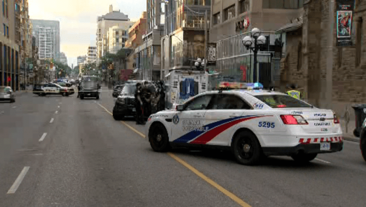 Emergency crews at the scene of the collision in the area of Avenue Road and Bloor Street.