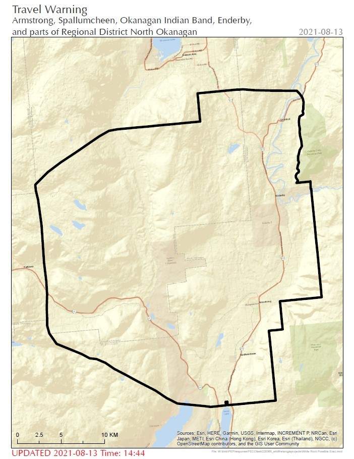 A map of the affected area where people are asked not to travel this weekend.
