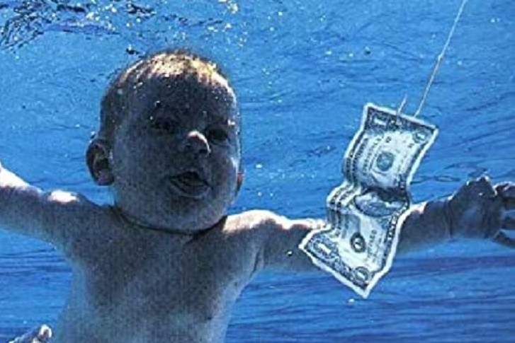 Cover art for Nirvana's 1991 album 'Nevermind' is shown.