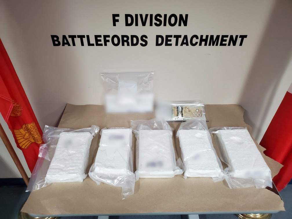 North Battleford, Sask., RCMP said they seized five kilograms of cocaine during a traffic stop on Aug. 13, 2021.