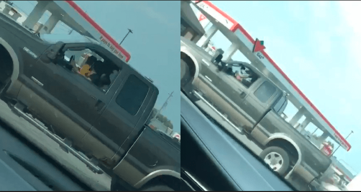 Police are looking for the suspects driving the dark coloured Ford pickup truck pulling a white enclosed trailer. 