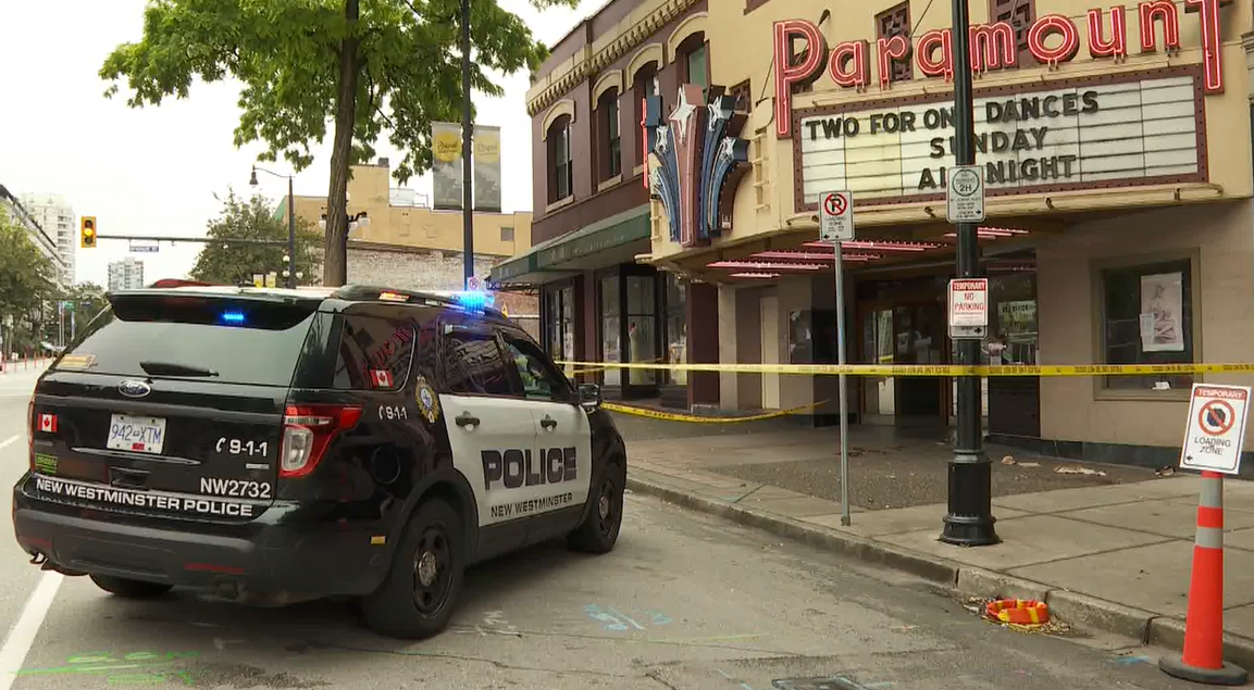Police seen outside the Paramount Gentlemen's Club in New Westminster on Sunday. 