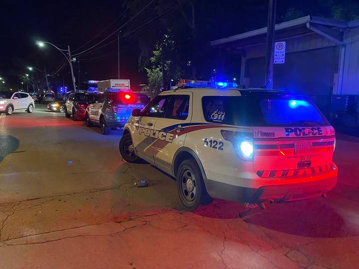 Police on scene following a shooting at Polson Pier in Toronto.
