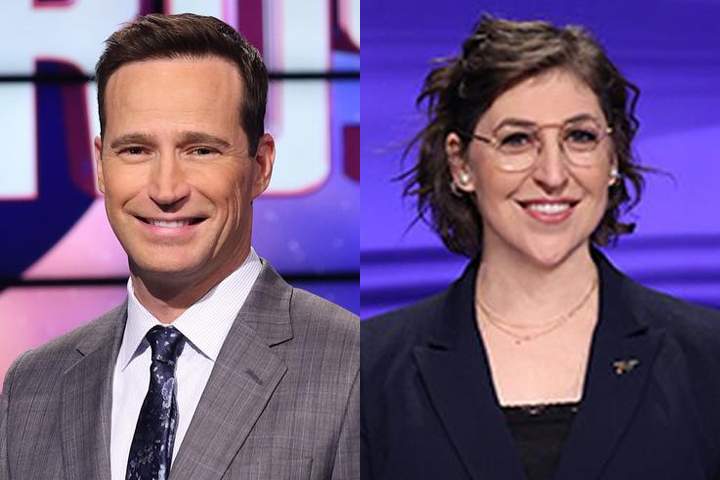 New 'Jeopardy!' hosts Mike Richards and Mayim Bialik are shown.