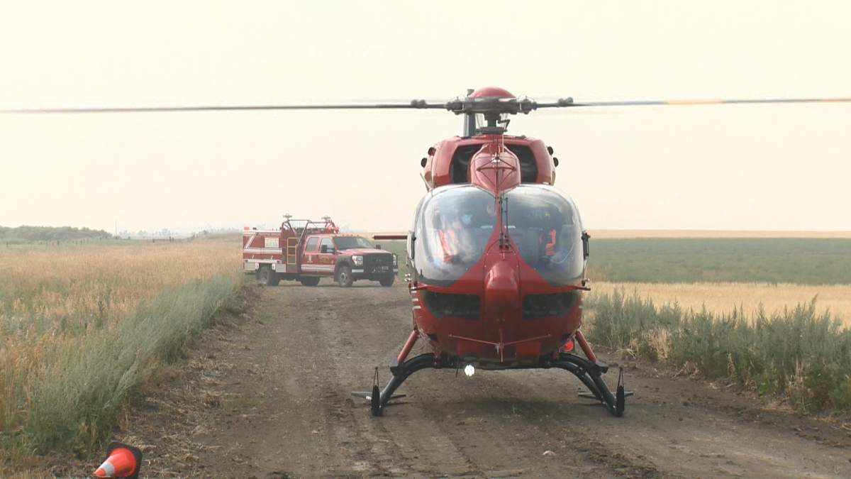 A STARS helicopter landed near White City, Sask., to help launch the month-long focus on rural road safety.