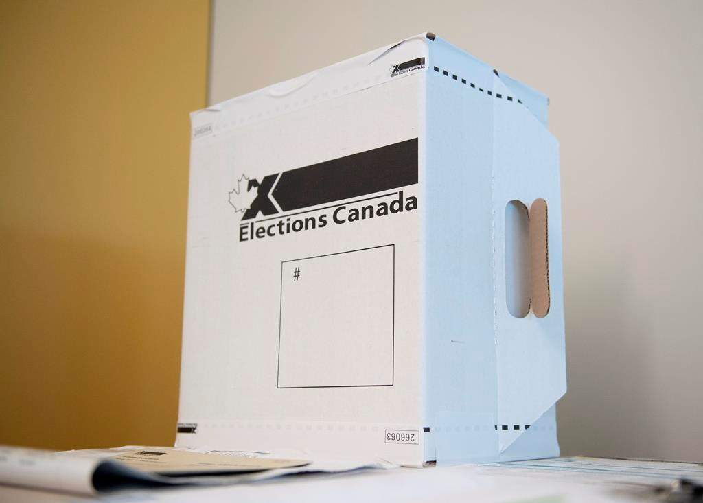 A sample ballot box is seen at Elections Canada's offices in Gatineau, Que., Friday, Sept. 20, 2019.