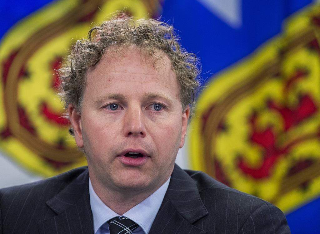 Nova Scotia Finance Minister Allan MacMaster provides an update on Budget 2021-22 in Halifax on Wednesday, Sept. 29, 2021.