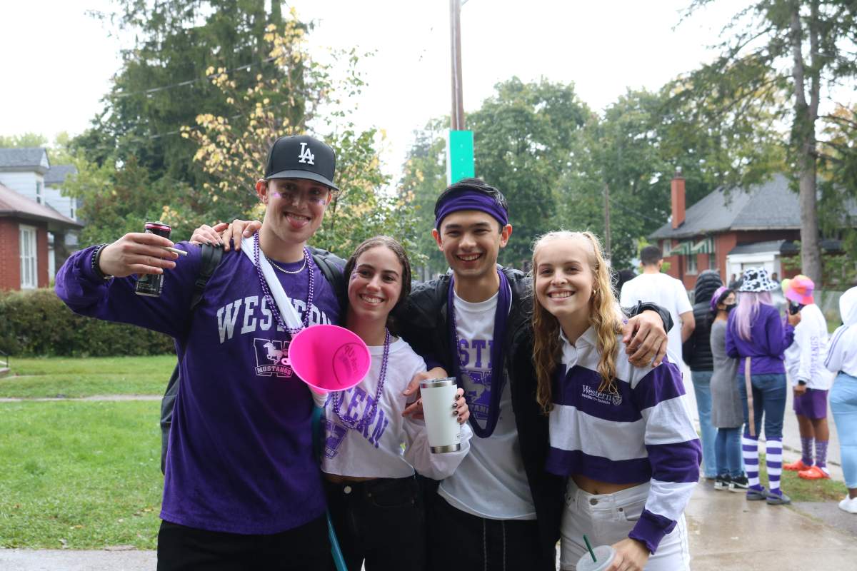 A group of students on Broughdale Avenue celebrating Western’s homecoming weekend. Sept. 25, 2021