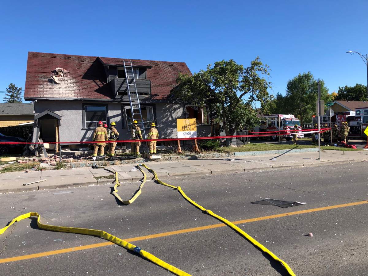 Calgary firefighters at the scene of an explosion in a vacant building in Bridgeland on Tuesday, Sept. 7.