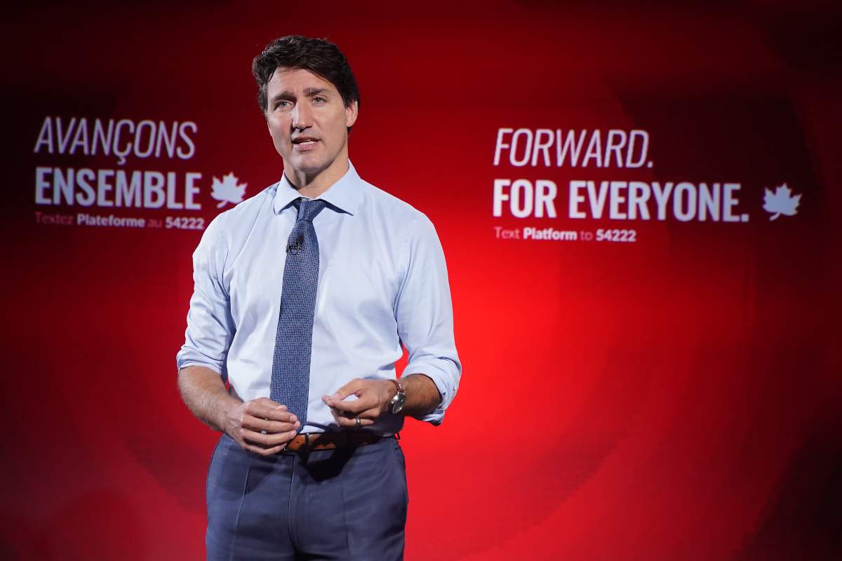 Liberal Leader Justin Trudeau reveals his party's election platform during the Canadian federal election in Toronto on Wednesday, September 1, 2021. 