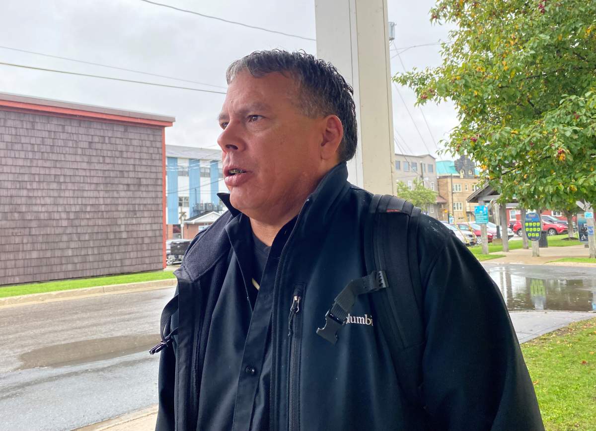 Steven Ward, a native addictions worker who was a life-long friend of Rodney Levi, arrives at a coroner’s inquest into Levi’s death in Miramichi, N.B., Thursday, Sept. 30, 2021. Ward says there was a lack of mental health services for the Indigenous man on the day he was shot dead by police in northern New Brunswick last year.