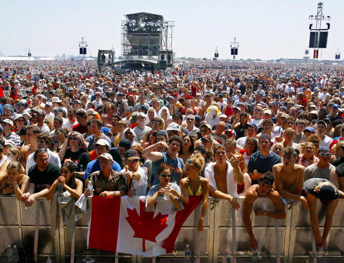 The crowd is seen prior to the start of the Concert for SARS Relief  at  Downsview Park in Toronto Wednesday July 30, 2003. The Rolling Stones along with more than 15 other acts are expected to draw more than 450,000 people . (CP PHOTO/Kevin Frayer).