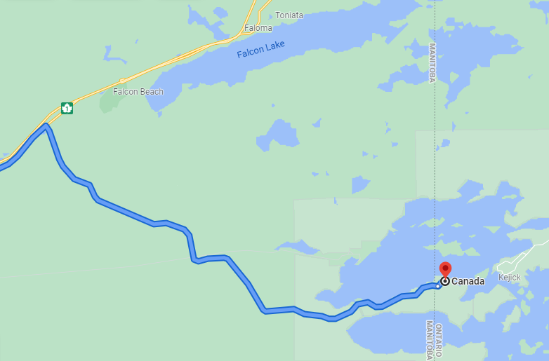 Named “Freedom Road”, this 14-kilometre stretch of gravel (highlighted in blue) connects Shoal Lake 40 First Nation to the rest of Canada.