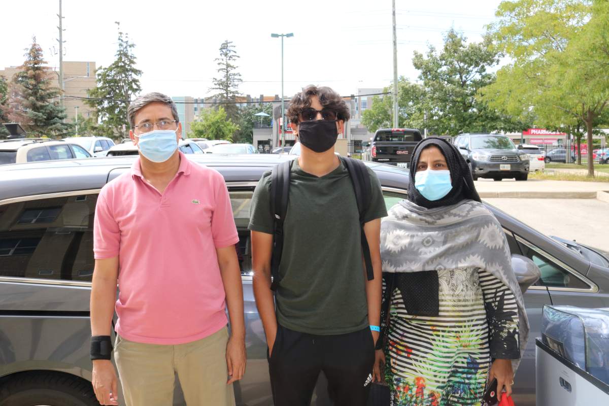 For first-year engineering student, Farzeen Naveed with his two parents helping him move into residency at Western University on September 3, 2021
