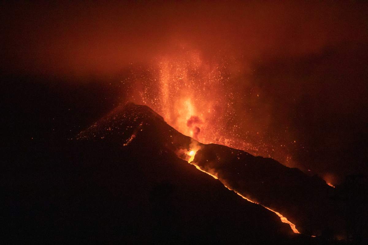 The Cumbre Vieja volcano erupting on Sept. 25, 2021 on La Palma, Canary Islands, Spain.