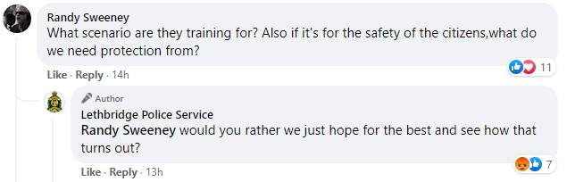 Response on a Facebook post from Lethbridge Police Service on September 28.