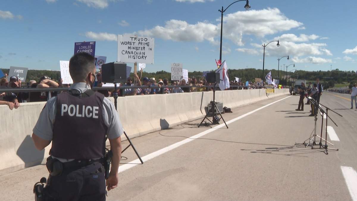 A number of anti-vaccine passport and anti-Trudeau protesters appeared at the event, despite the fact that the Liberal Party leader wasn’t even in attendance