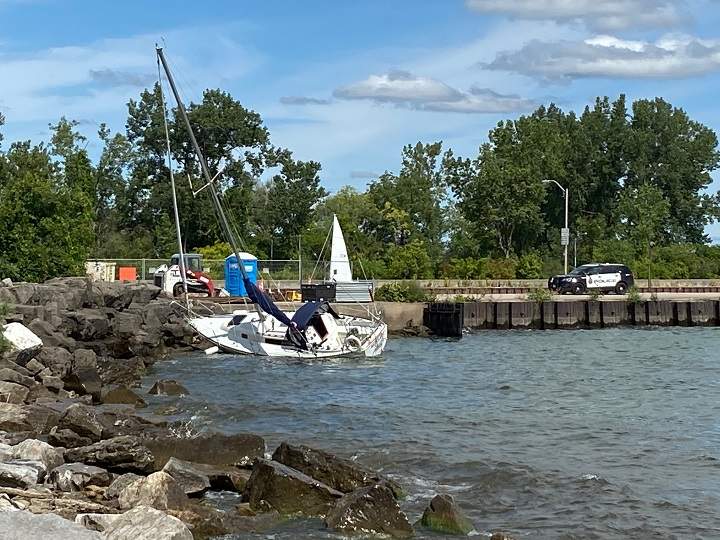 A photo of the boat washed up in Hamilton.