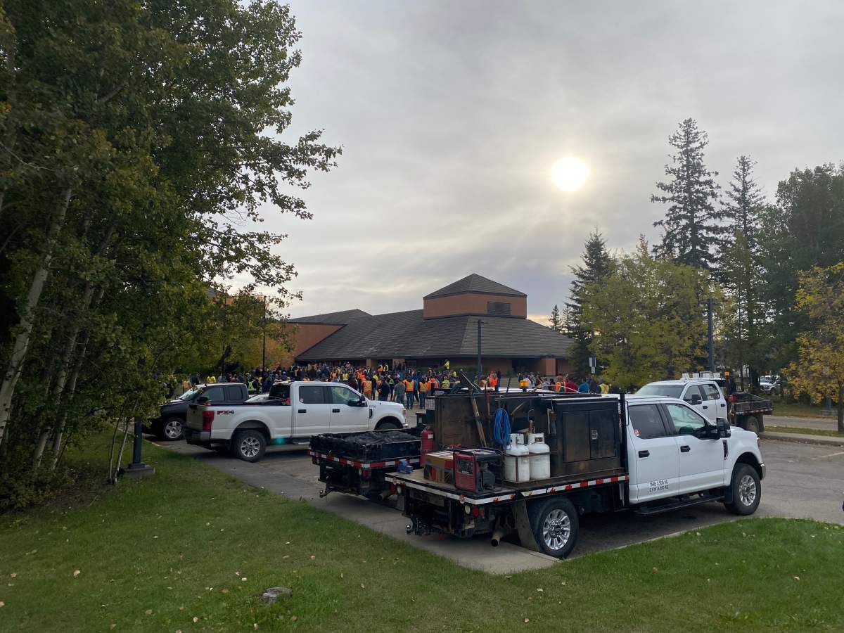 A large crowd gathered outside the Edson courthouse Tuesday morning to support the family of 24-year-old Mchale Busch and her 16-month-old son Noah McConnell, who were killed last week in the western Alberta town of Hinton.
