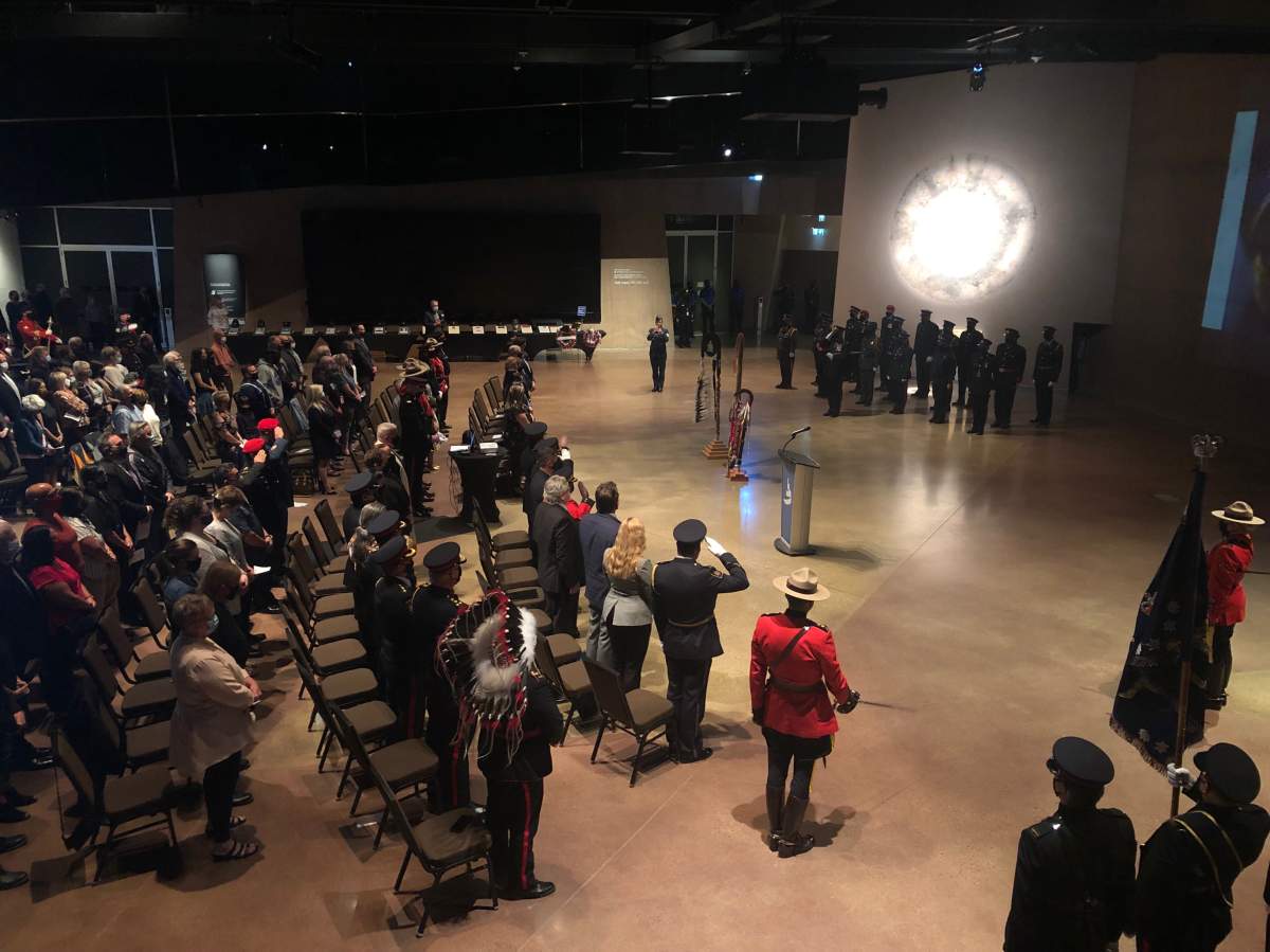 Various officials, police officers, their families, and others attended the Canadian Museum for Human Rights Sunday morning to honour those who gave their lives in the line of duty.