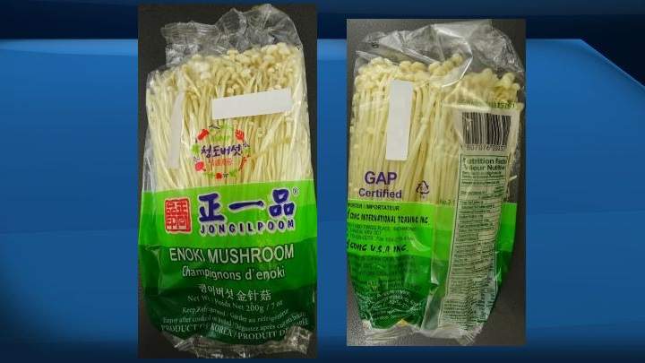 The Canadian Food Inspection Agency says a recall has been issued by Covic International Trading Inc. for its Jongilpoom brand enoki mushrooms due to possible Listeria contamination.