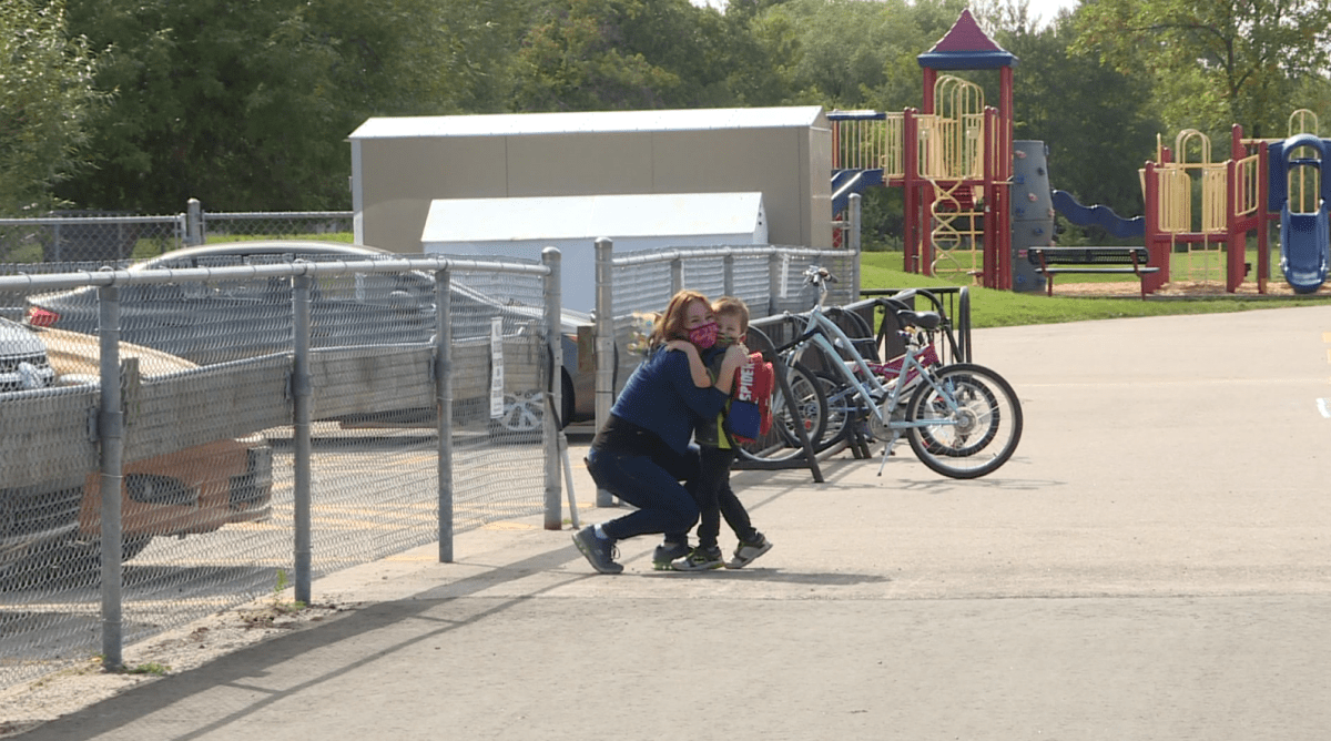 Samantha Remple picking up her son Ben after school on September 10, 2021.