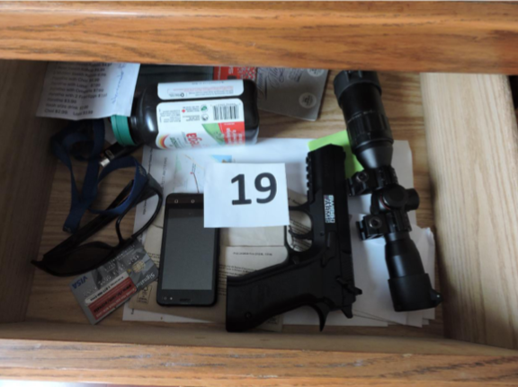 Handgun-style pellet gun police alleged they found during a search of a residence associated with Kevin Omar Mohamed.