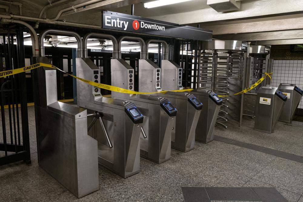 A subway station that had earlier flooded remains closed after a state of emergency was declared in New York Thursday, Sept 2, 2021, as the remnants of Hurricane Ida remained powerful as it moved along the Eastern seaboard. (AP Photo/Craig Ruttle)