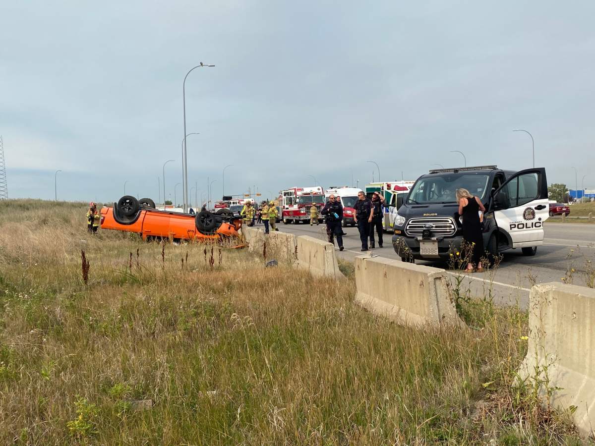 Emergency crews responded to a rollover in Calgary on Wednesday, Sept. 8, 2021.