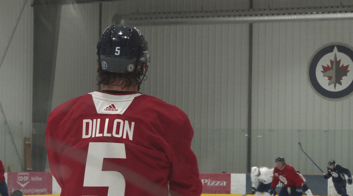 Winnipeg Jets defenceman Brenden Dillon looking on at the first day of Jets training camp.