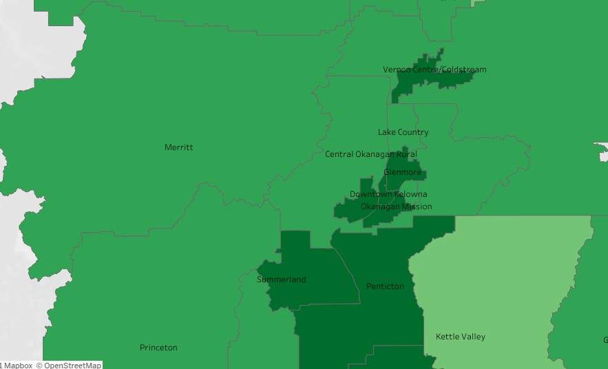 Vaccination rates in the Okanagan are on the rise according to the Sept. 20 map from the BCCDC. 