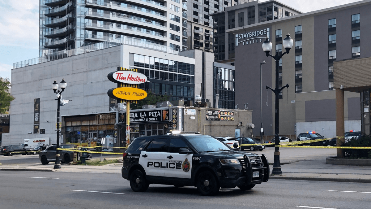 Hamilton police investigating a shooting on King Street West on Sept. 14, 2021.