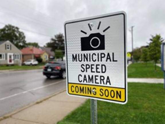 Signage identifying a location as an active Automated Speed Enforcement site in London Ont.