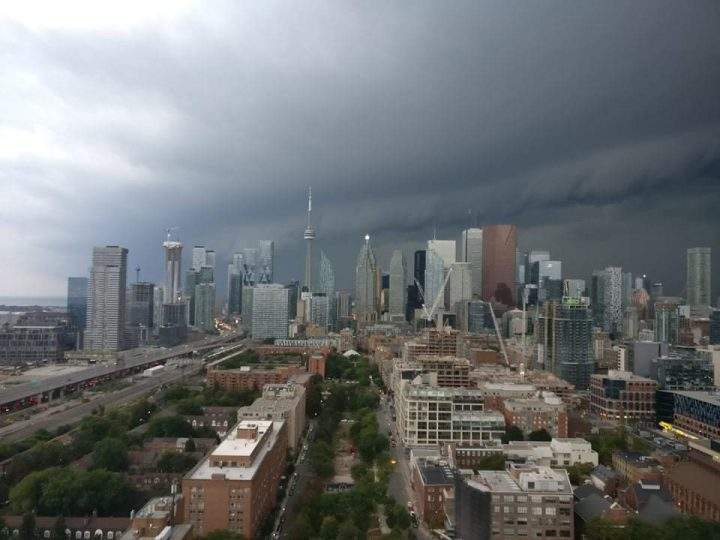 Storm clouds move into Toronto on Tuesday.