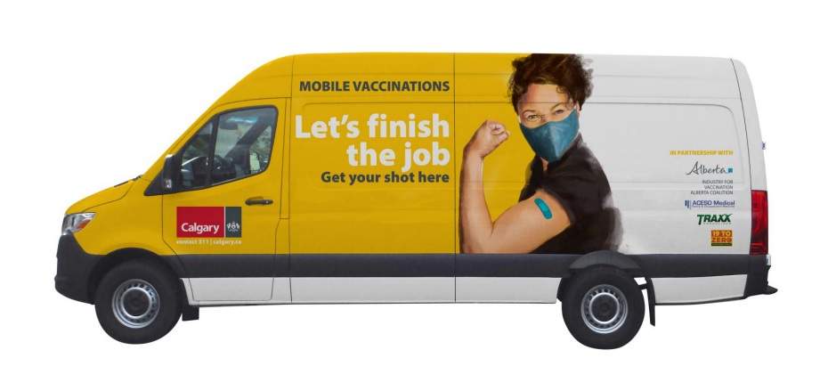 An artist's rendering of vans that will be part of the City of Calgary's vaccine outreach program.