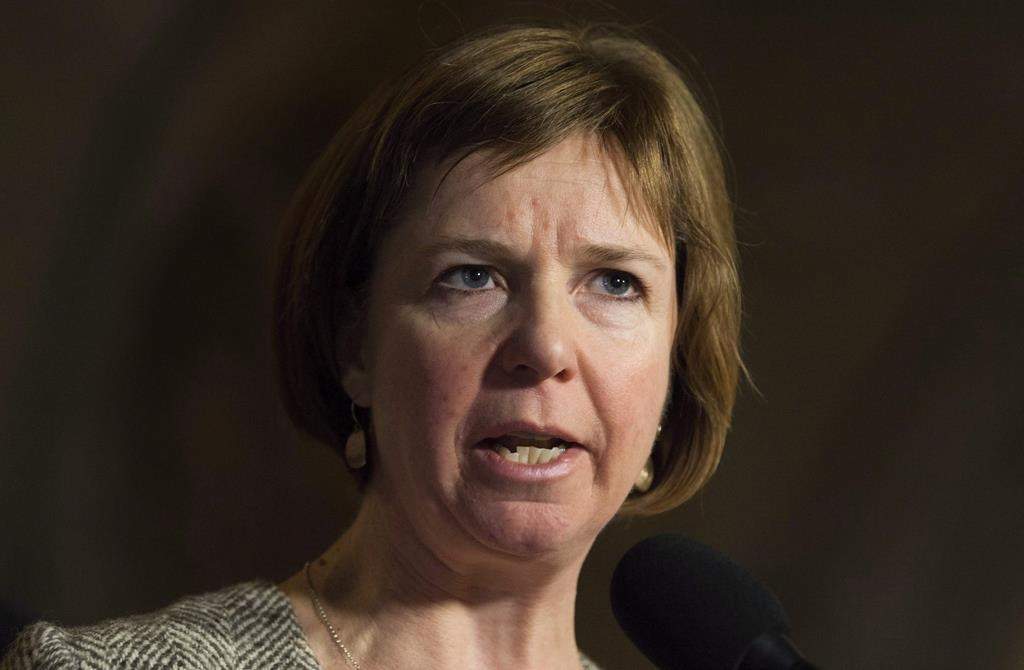 Sheila Malcolmson speaks with the media when she was an NDP MP in Ottawa on Thursday, November 30, 2017. The British Columbia government says a $132 million program that adds staff, beds and services across the province seeks to provide seamless and easier access to people requiring substance-use treatment and recovery care. THE CANADIAN PRESS/Adrian Wyld.